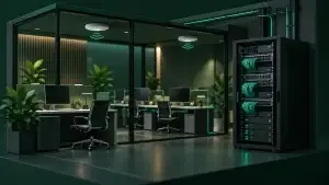 Illustration of a managed enterprise network and office Wi-Fi
