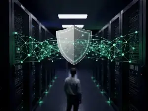 Dark navy and emerald network firewall security illustration